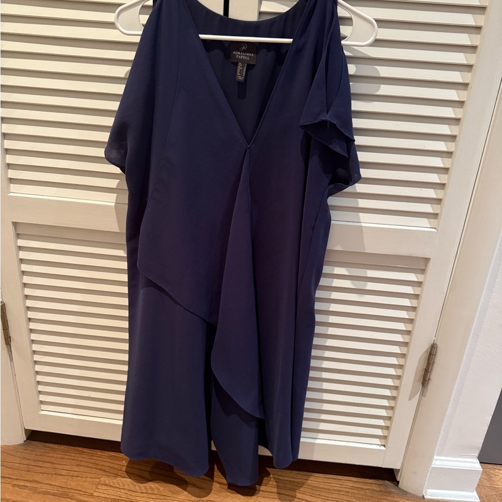 Adrianna Papell Blue Mini Flowy Dress V-Neck Dolman Sleeves
